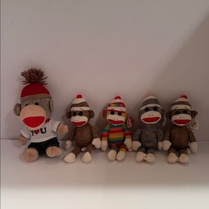 Ty Sock Monkey Plushes - Brown, Red, White, Multicolor